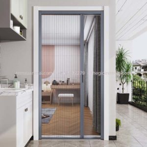 Cửa Lưới Chống Muối Dạng Xếp Có Ray Màu Ghi