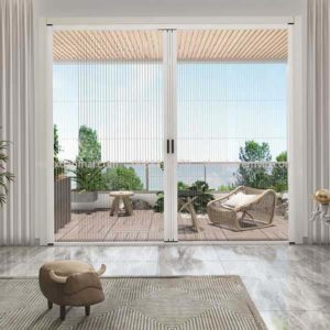 Cửa Lưới Chống Muối Dạng Xếp Có Ray Màu Trắng