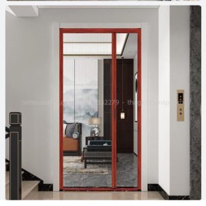 Cửa Lưới Chống Muối Dạng Xếp Có Ray Màu Vân Gỗ